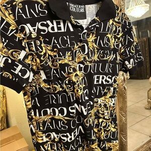 Versace Jeans Couture Black and Gold Polo Shirt